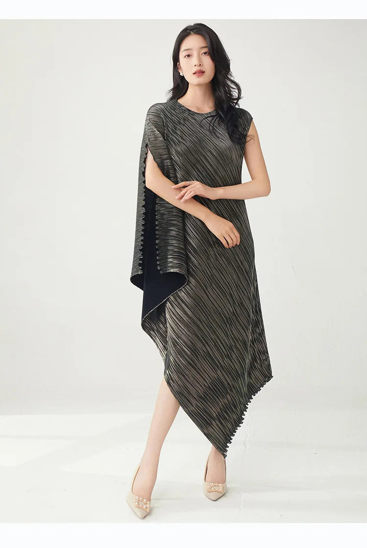 Pleated Asymmetric Dress - Unique Textured Drape