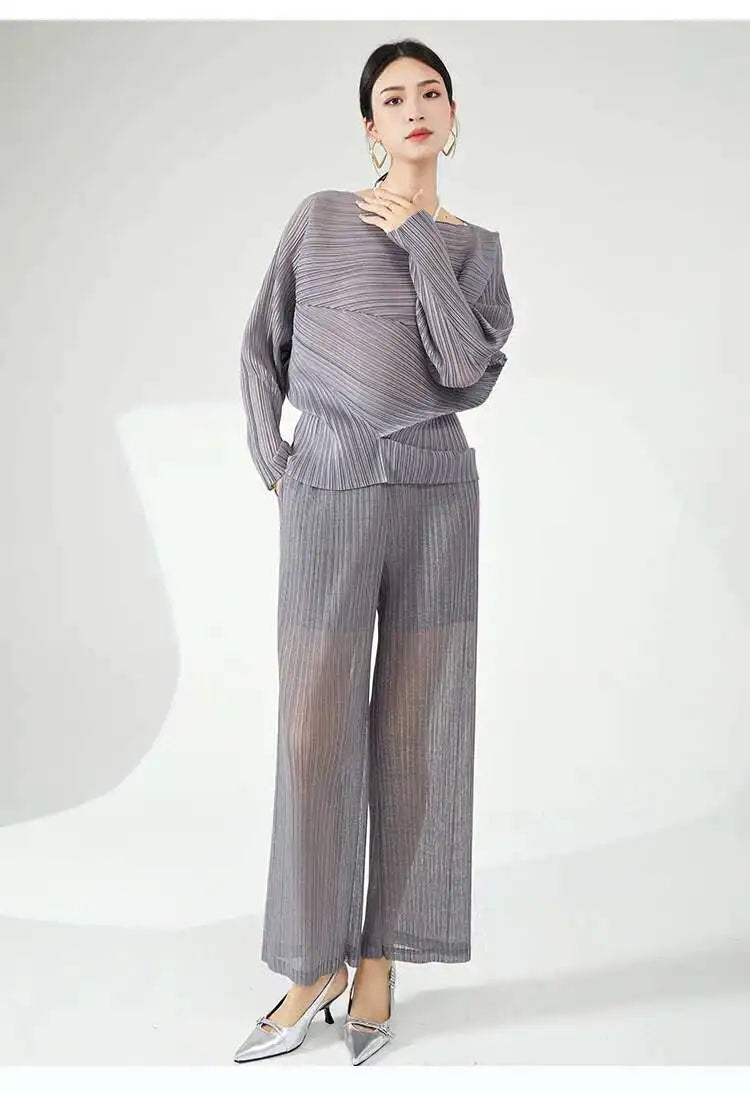 Pleated Relaxed Boat Neck Top