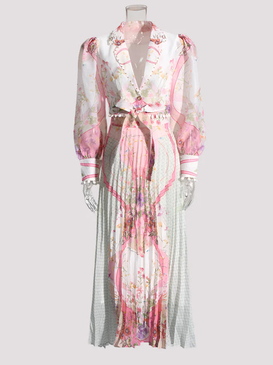Luxury Floral Blouse and Skirt Set