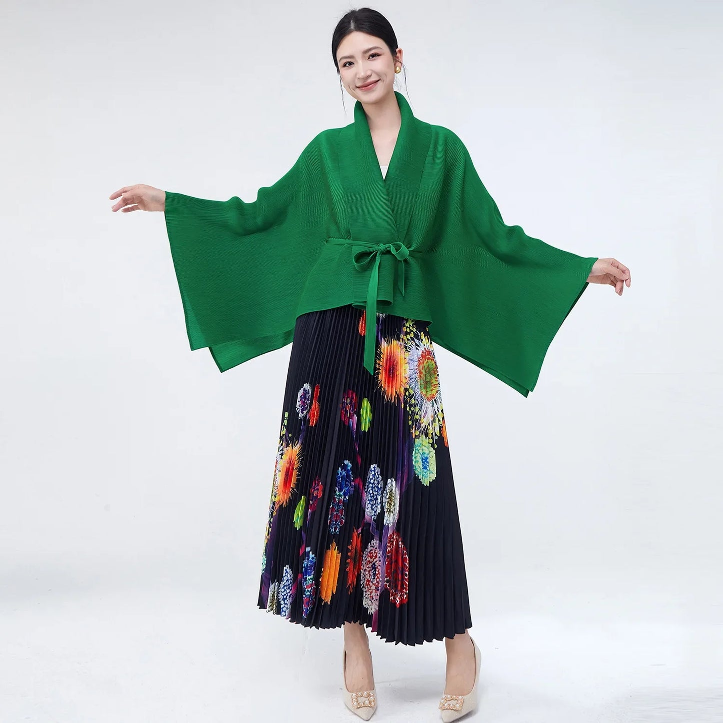 Wrap Top & Pleated Skirt Set