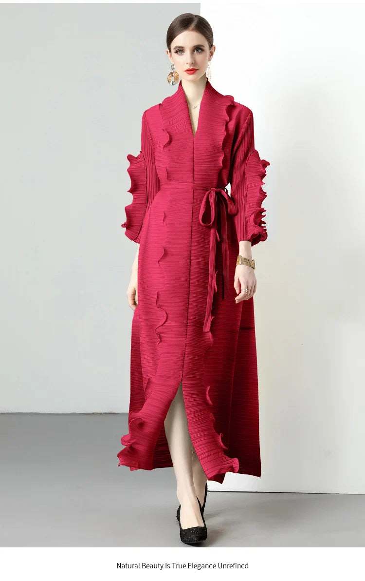 Women's Loose Fit Pleated Long Coat â€?Elegant Outerwear