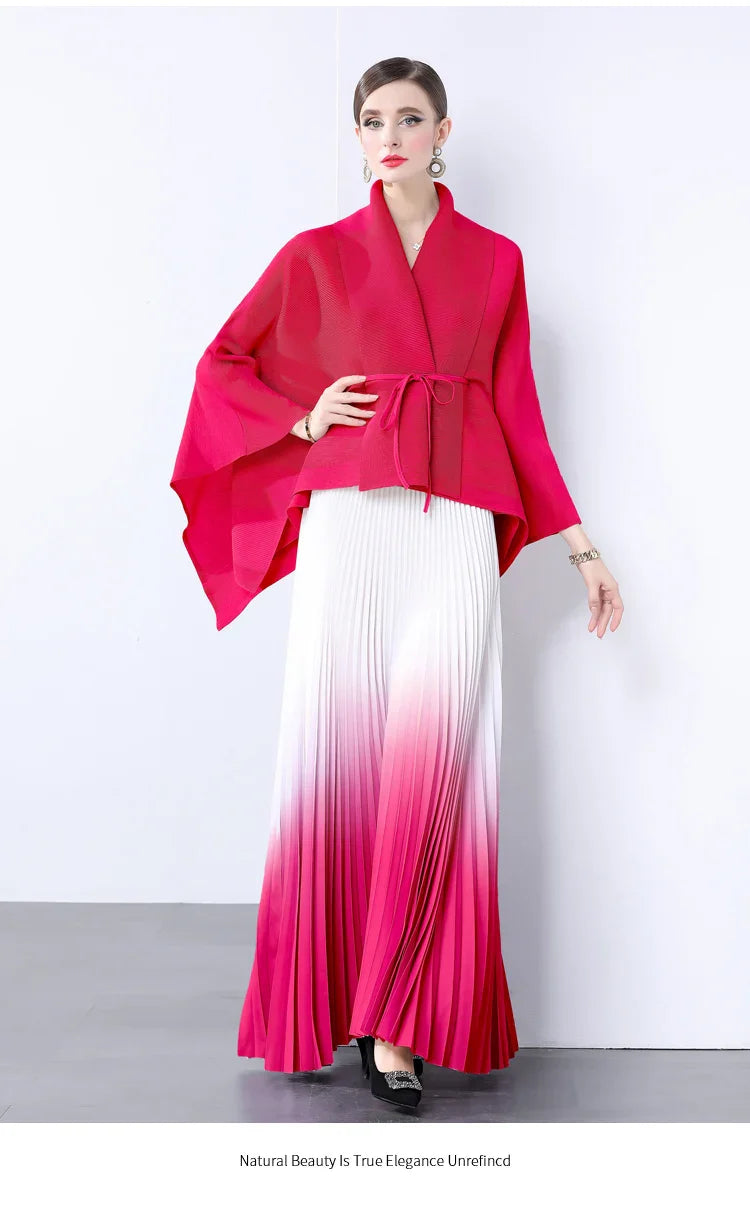100% Real Pleated 2-Piece Long Skirt Set