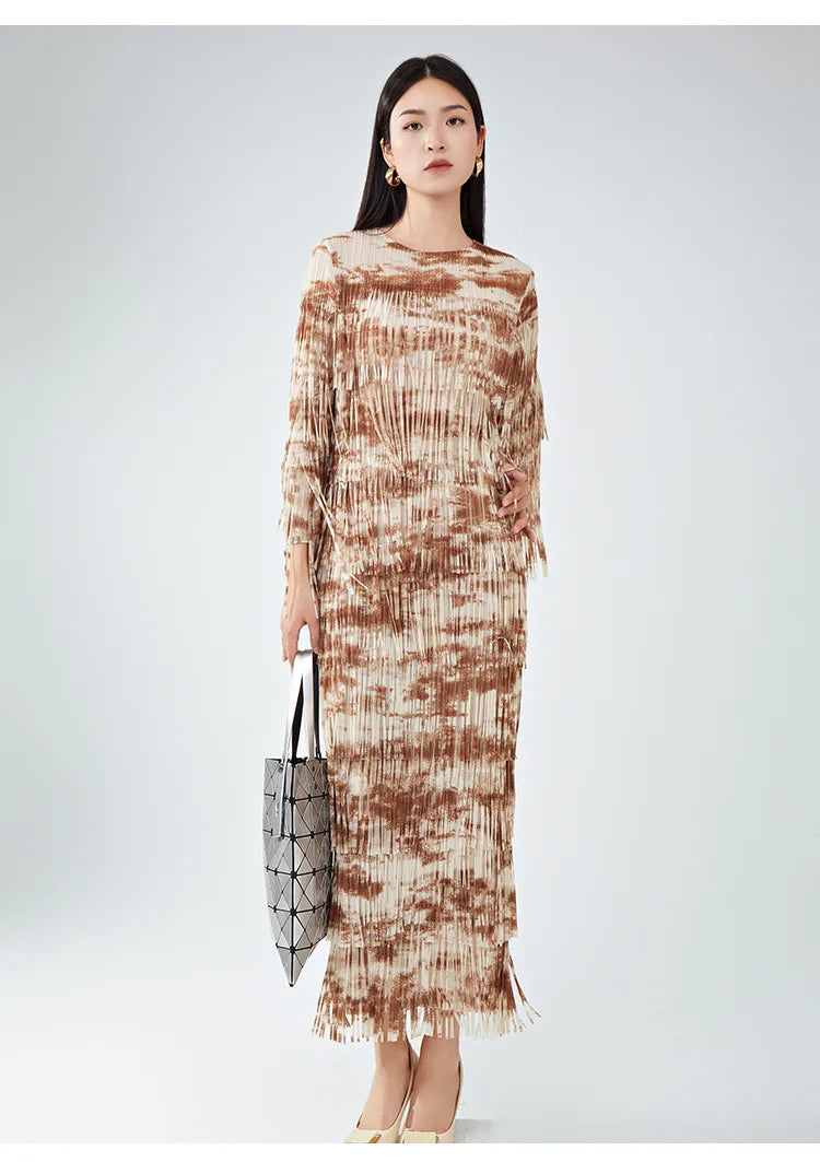 Truly Pleated Tasseled Sleeve Midi Dress