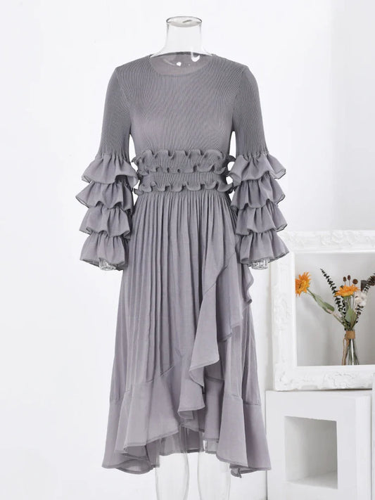 Women's Pleated Bodice Flutter Sleeve Pleat Midi Dress
