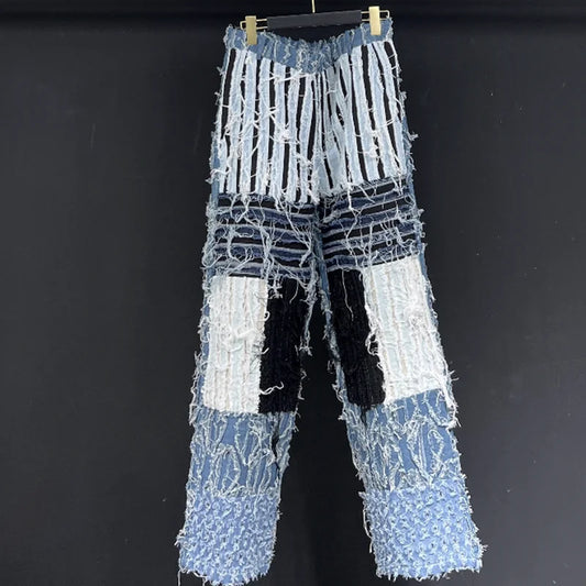 Men's Denim Distressed Light Wash Blue Jeans
