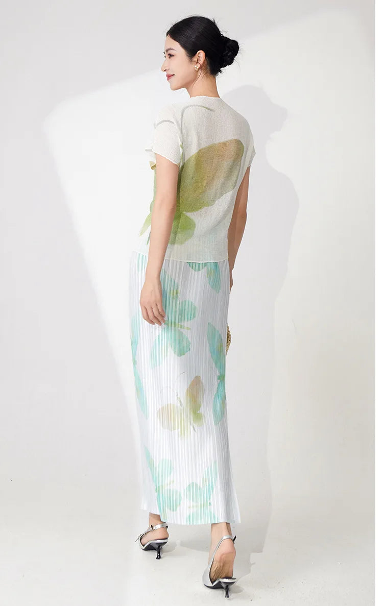 Butterfly Pleated Maxi Skirt & Top Set