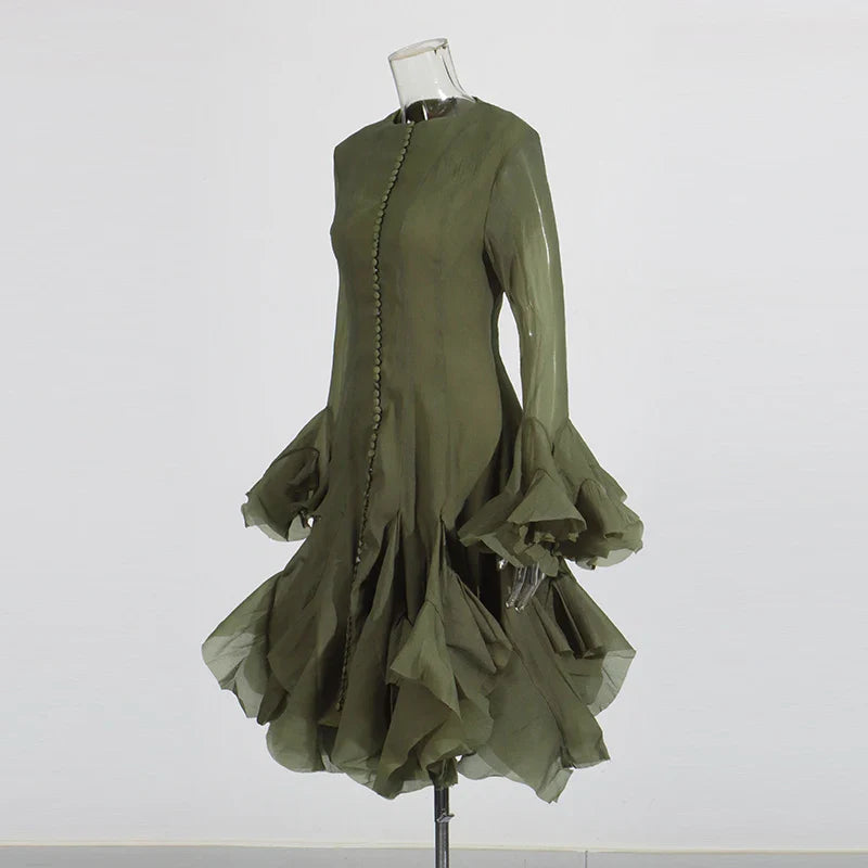 Fitted Bell Sleeve Chiffon Mini Dress
