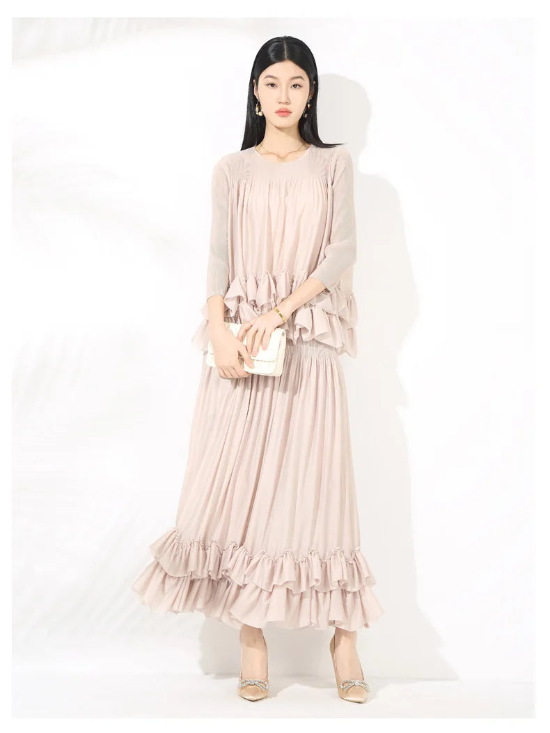 Luxury Ruffled Pleated Skirt 2-Piece Set