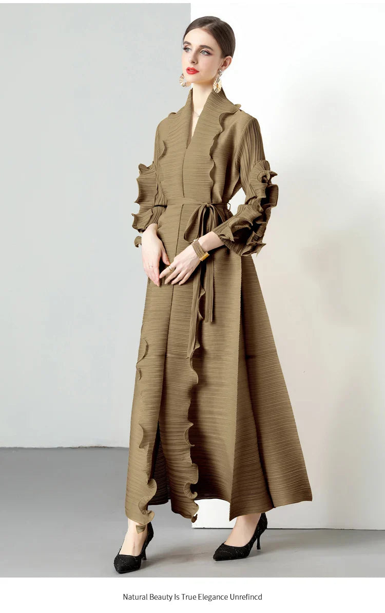 Women's Loose Fit Pleated Long Coat â€?Elegant Outerwear