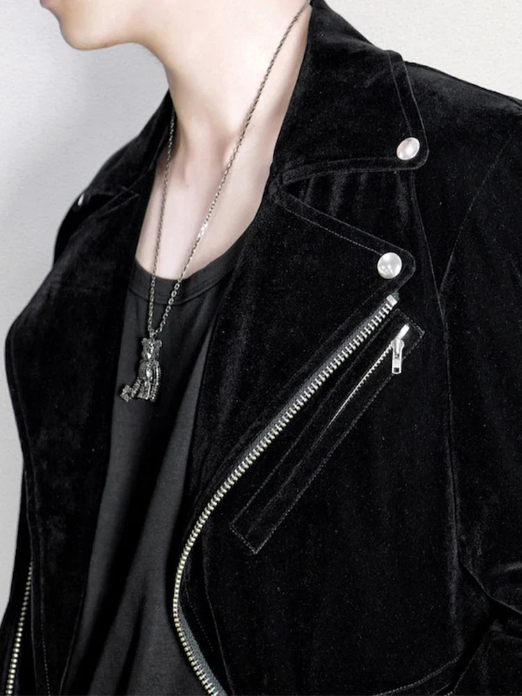 Men's Stylish Velvet Moto Jacket ââ‚?Refined Elegance