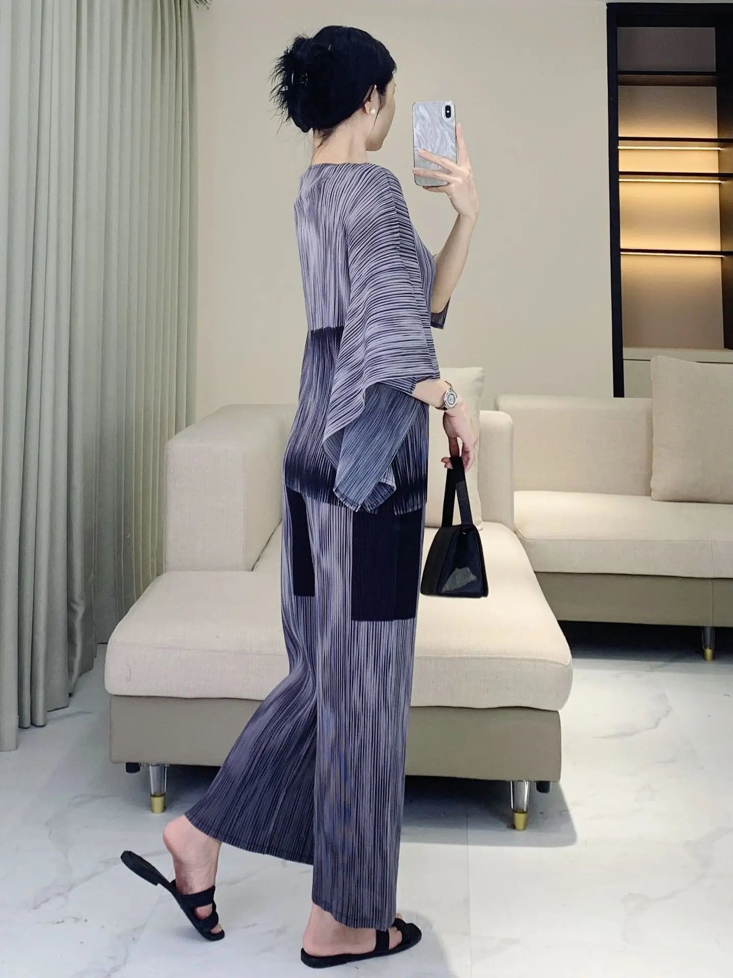 Luxe Japanese Pleats Pull-On Pants & Top Co-Ord Set