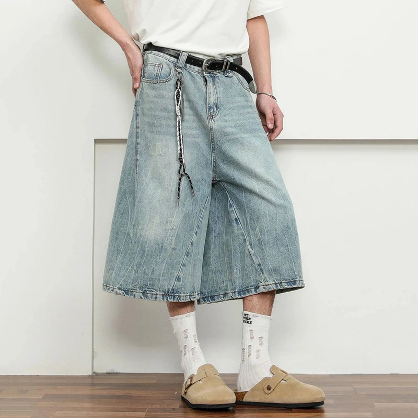 Men's Luxury Washed Denim Long Shorts