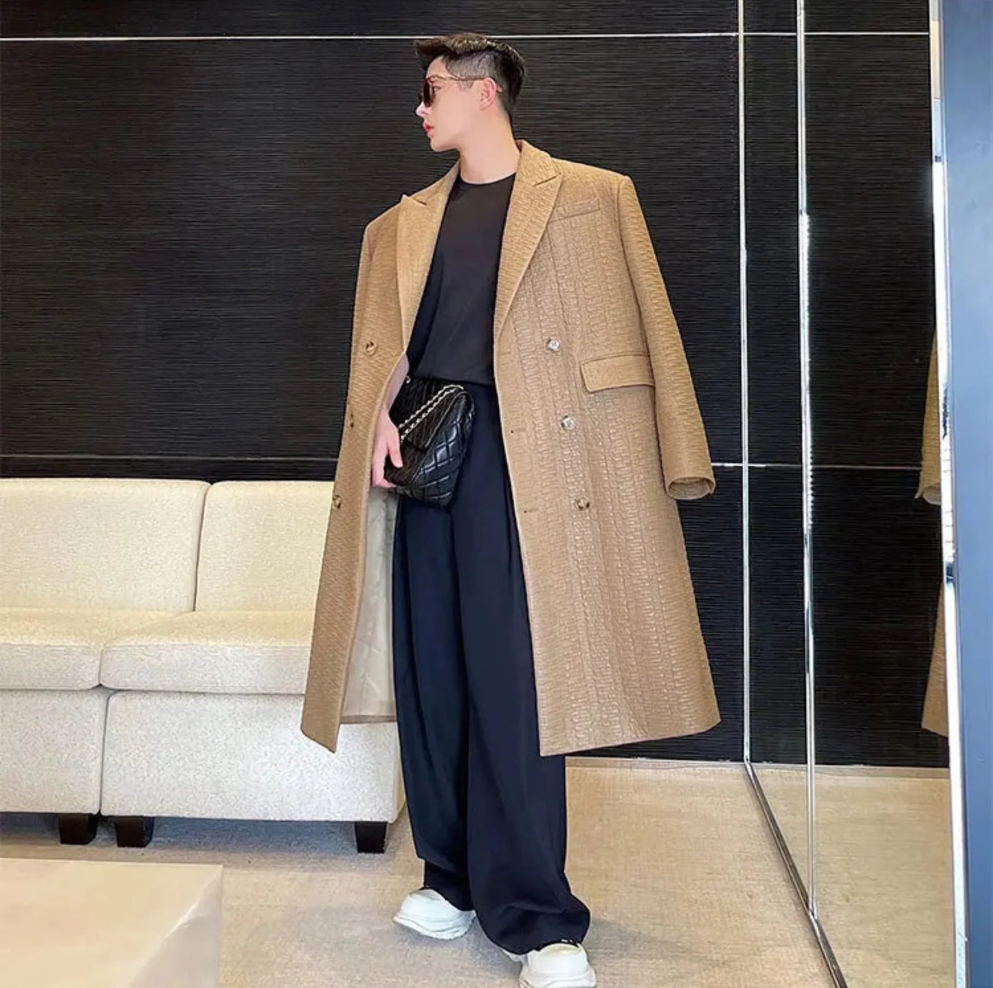 Luxe Textured Japanese Trench Coat for Men