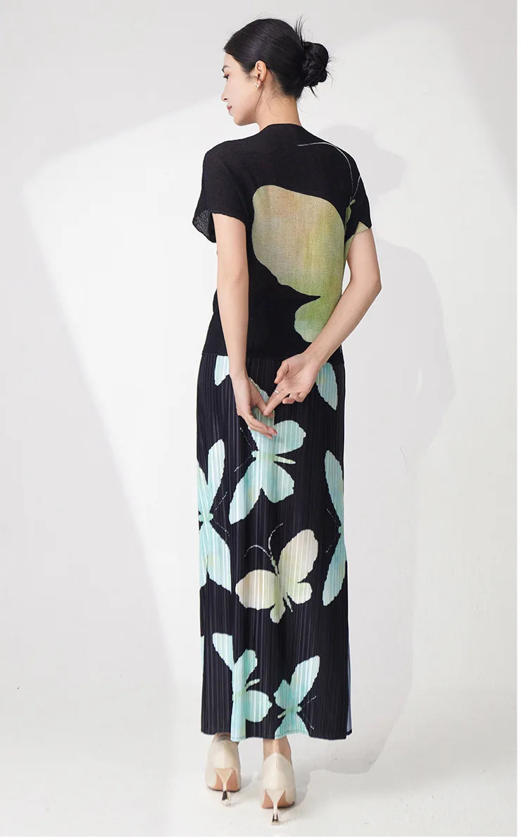 Butterfly Pleated Maxi Skirt & Top Set