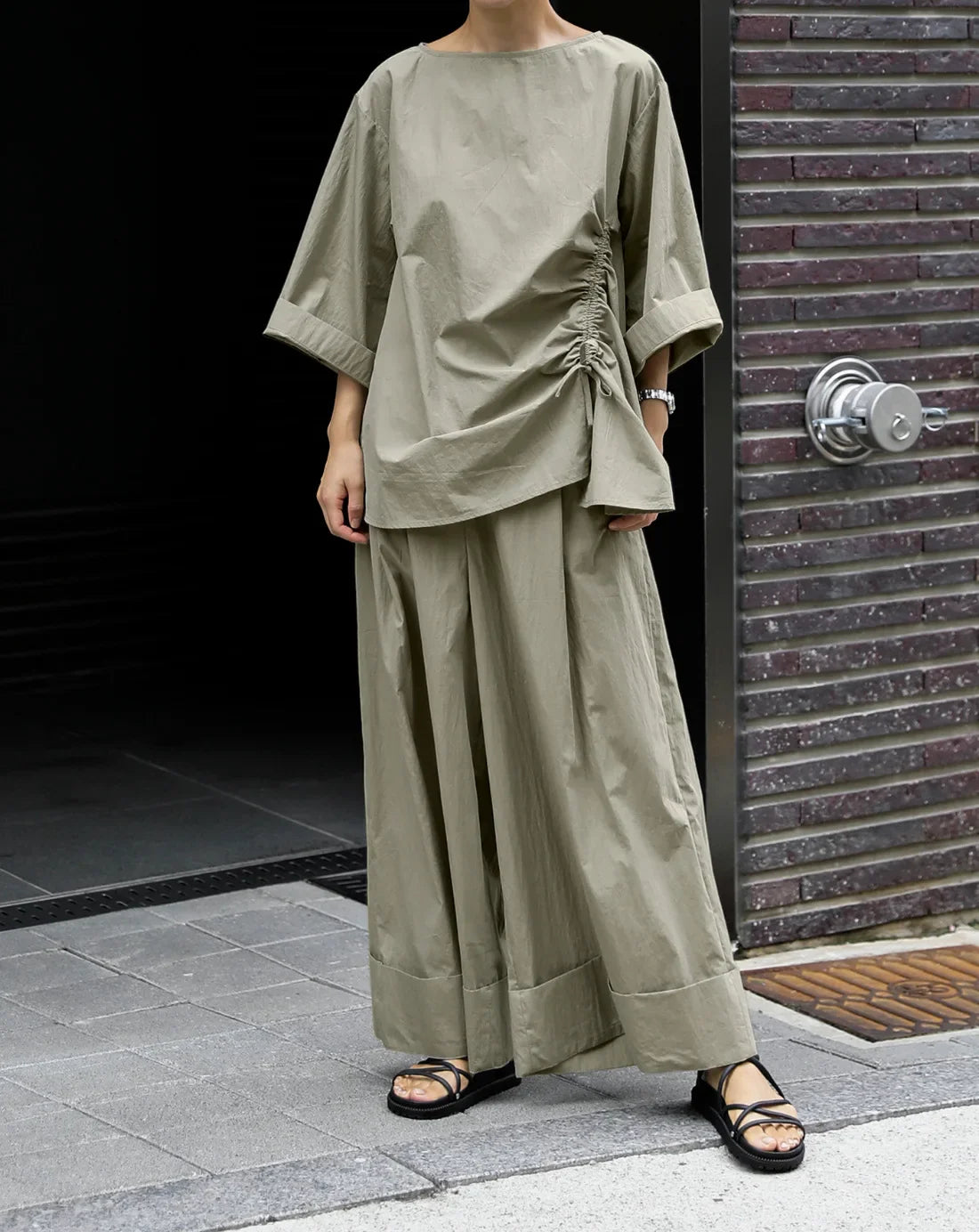 Japanese Cotton Top with Asymmetrical Ruching