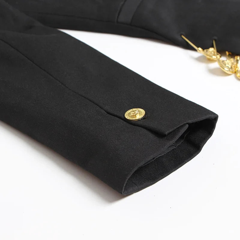 Women's Luxury Black Gold Safety Pin Blazer