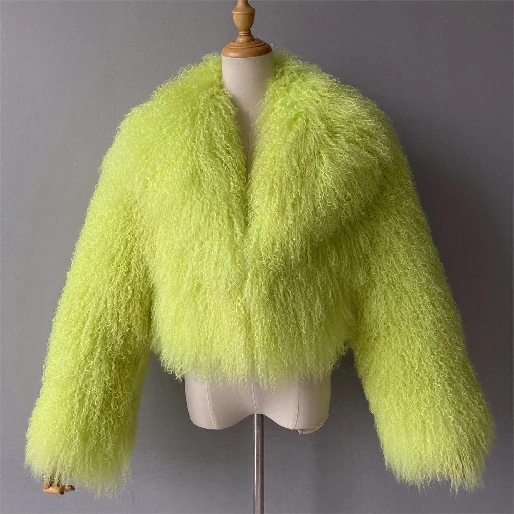 Tibetan Mongolian Lamb Fur Jacket with Collar