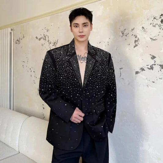 Luxury Men's Black Embellished Blazer
