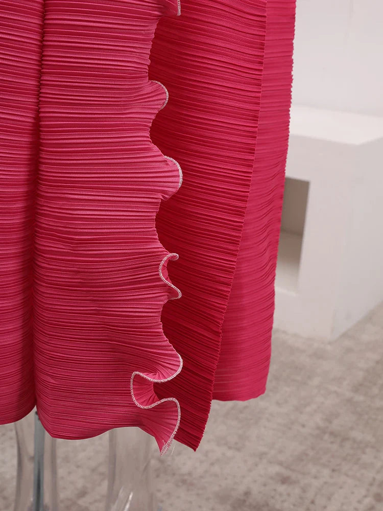 Plissé Pleated Duster Coat with Ruffled Detailing