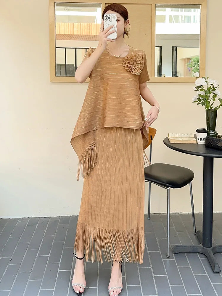 Luxury Modest Pleated Relaxed Skirt Set