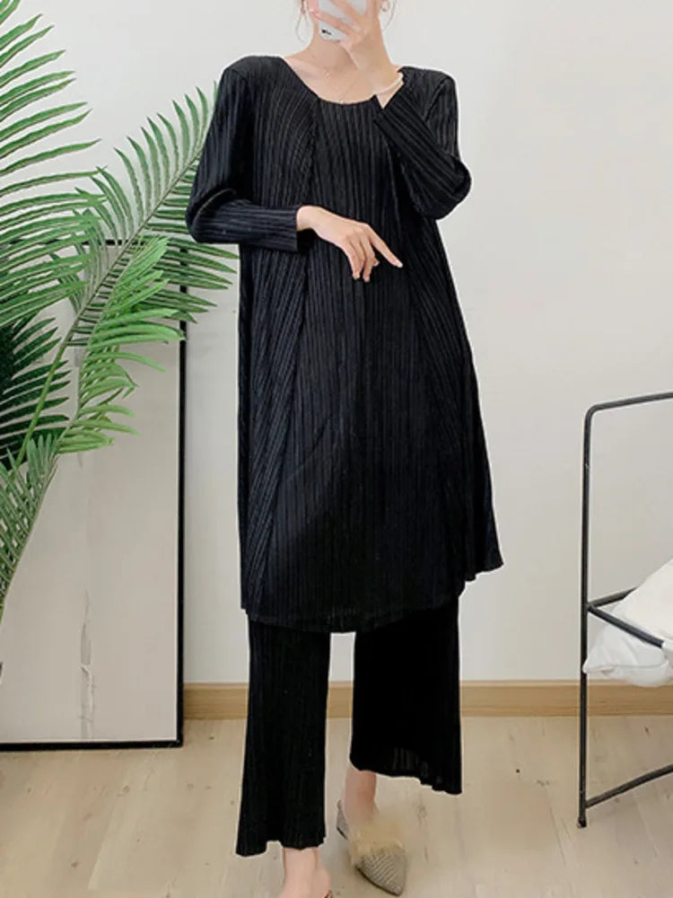 Luxury Oversized Pull-On Pleated Pants & Top Set