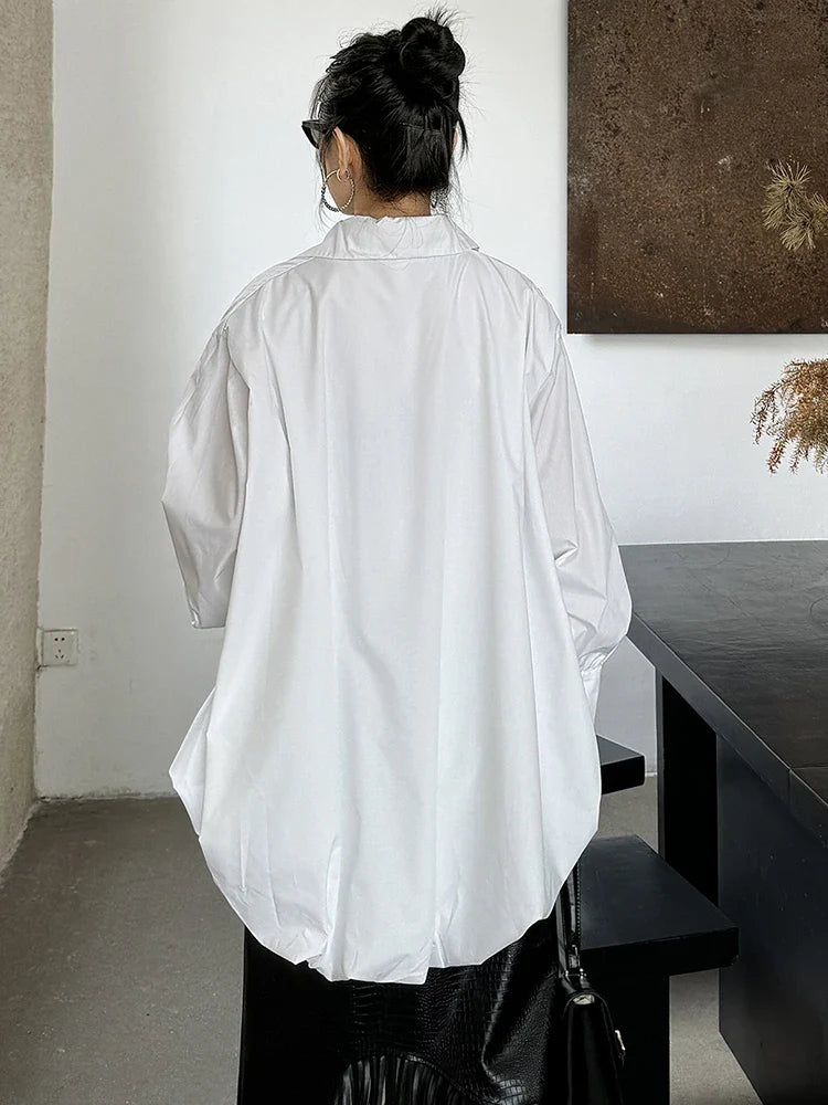 Voluminous Sculptural Draped White Blouse