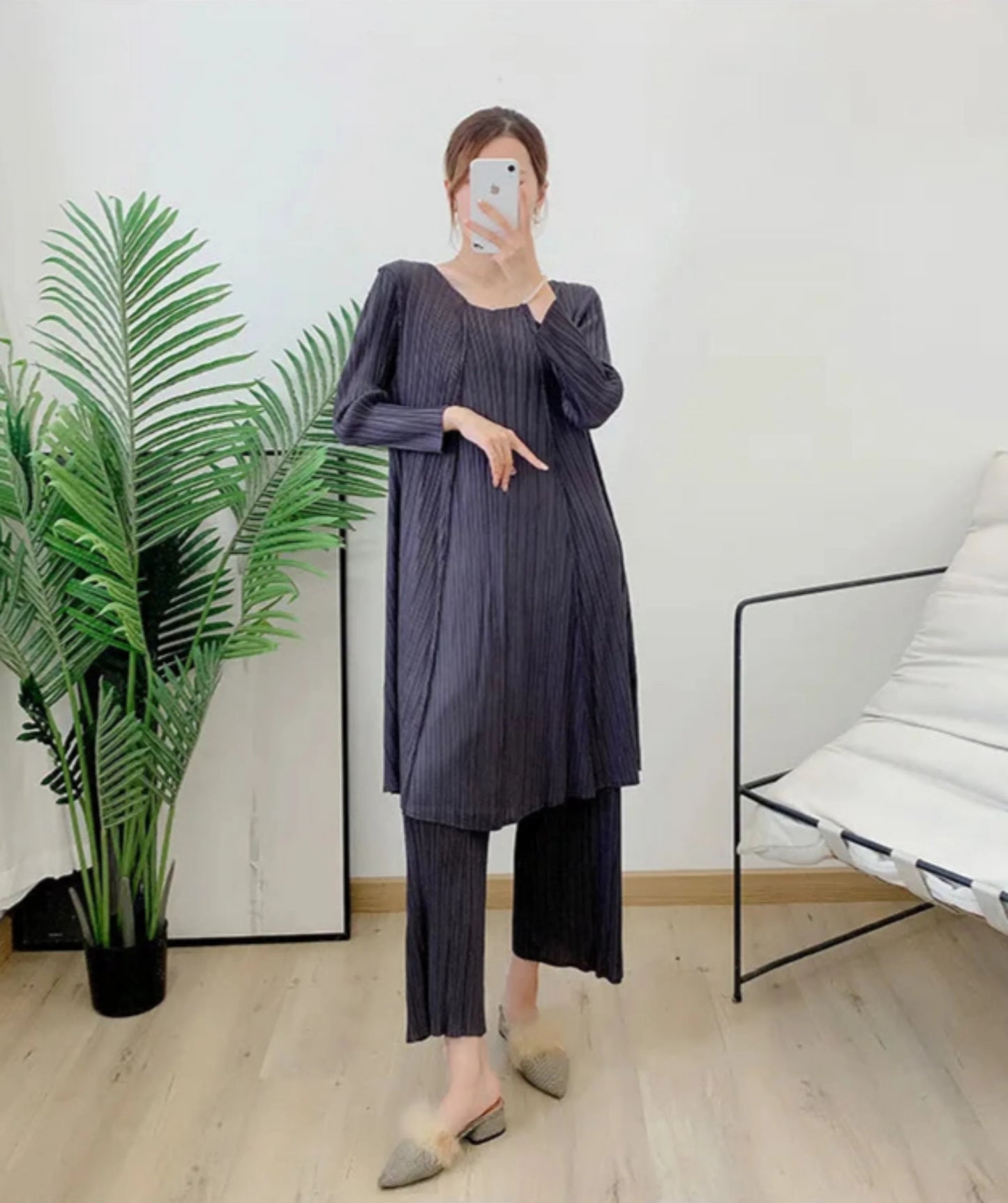 Luxury Oversized Pull-On Pleated Pants & Top Set