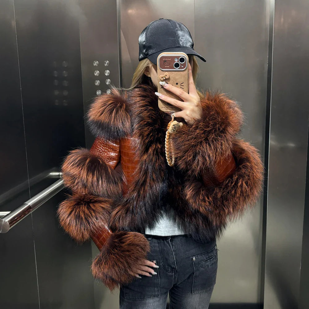 Leather Jacket with Fur Sleeves