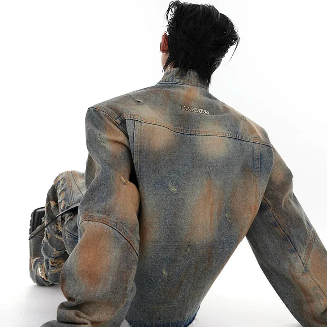Men's Luxury Denim 2-Piece Set: Distressed Wide Leg