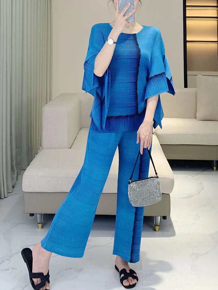 Luxe Japanese Pleats Pull-On Pants & Top Co-Ord Set
