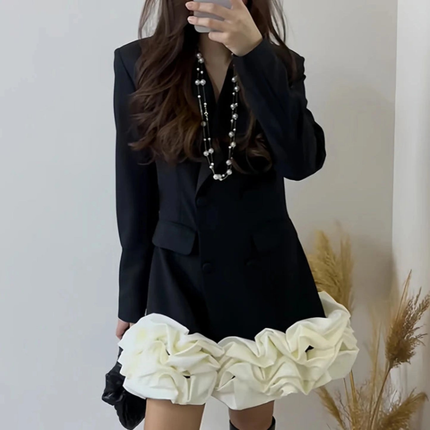 Elegant Ruffle Hem Blazer Dress