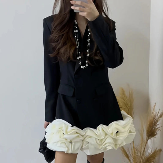 Elegant Ruffle Hem Blazer Dress