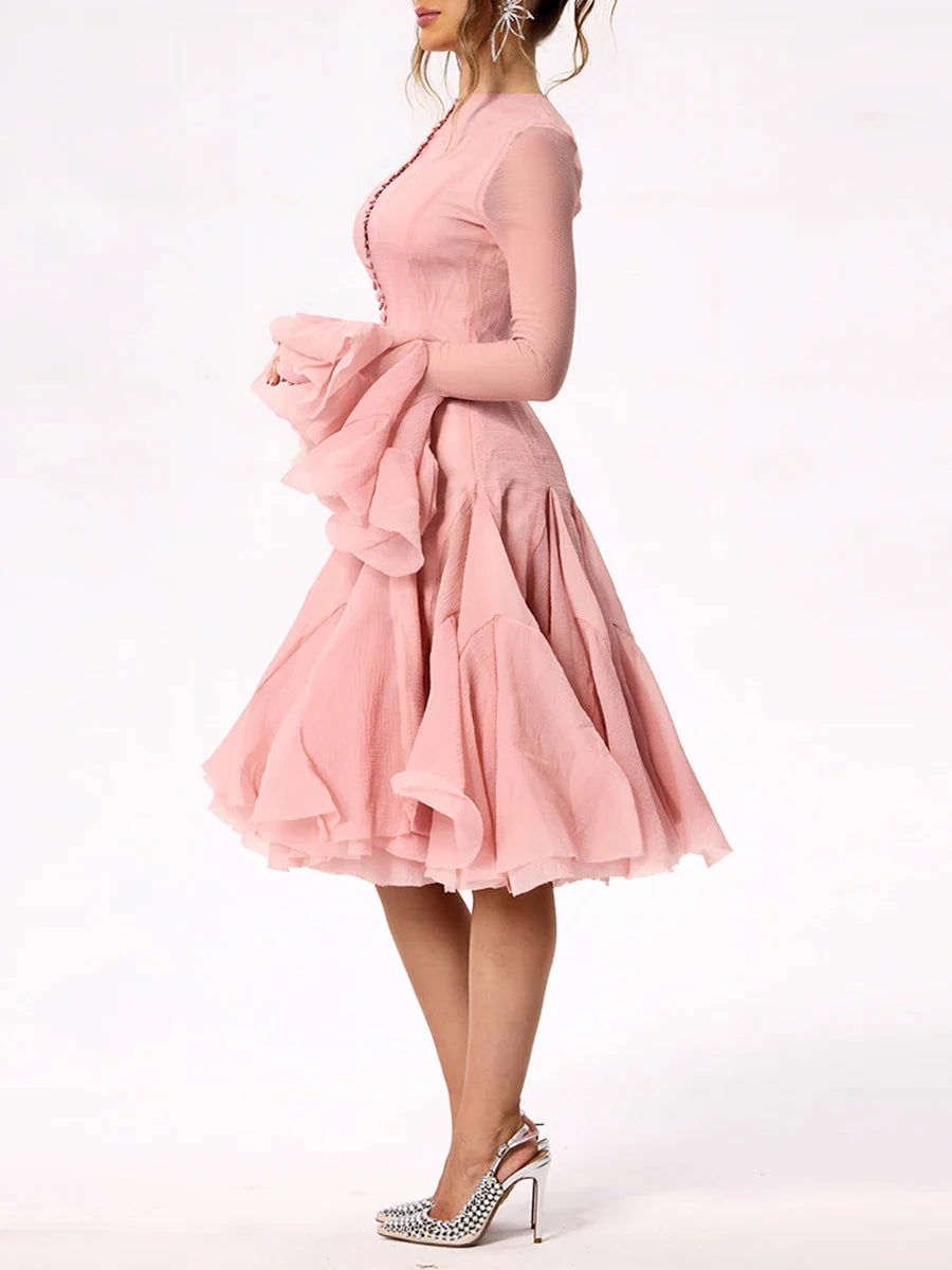 Fitted Bell Sleeve Chiffon Mini Dress