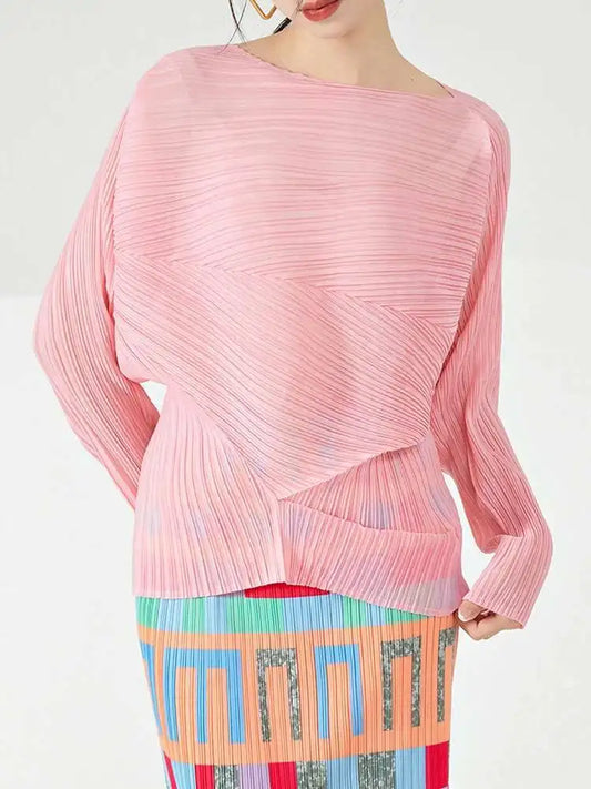 Pleated Relaxed Boat Neck Top