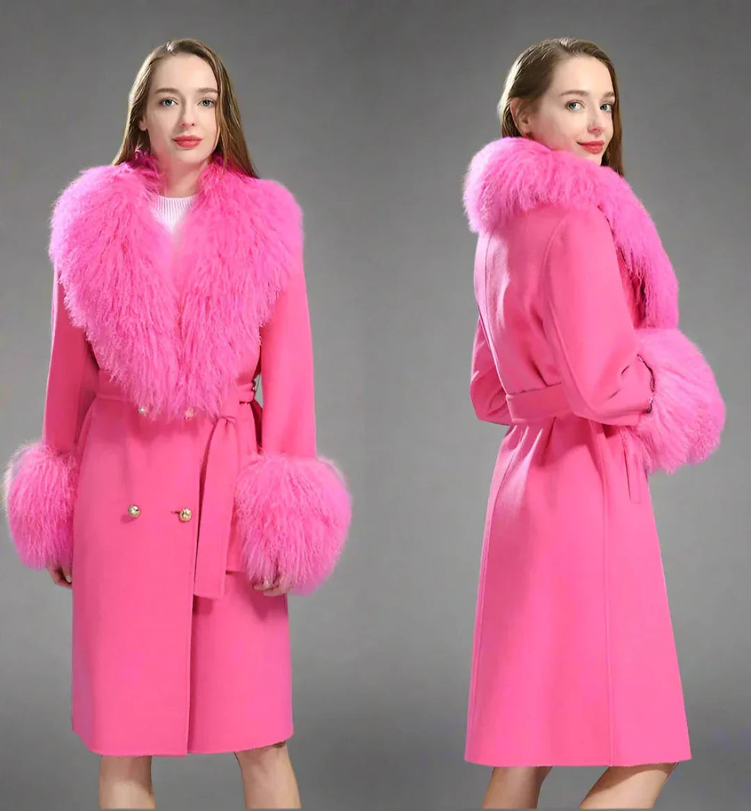 Women's Luxe Cashmere Wool and Sheep Fur Coat