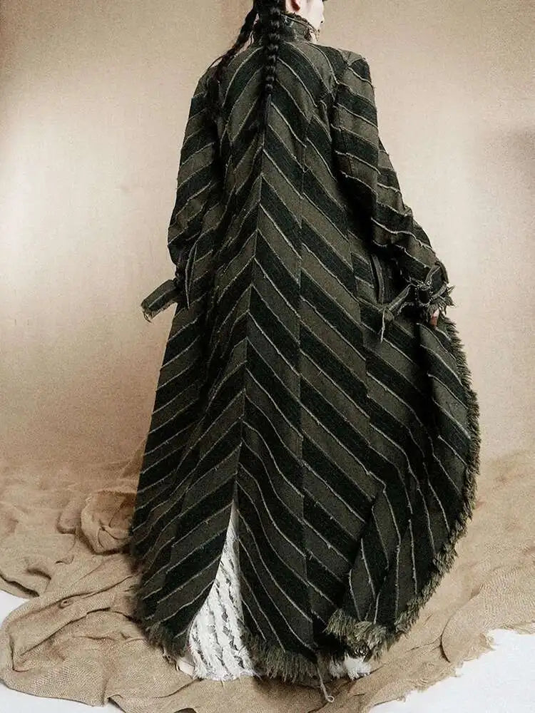 Striped Rustic Denim Trench Coat