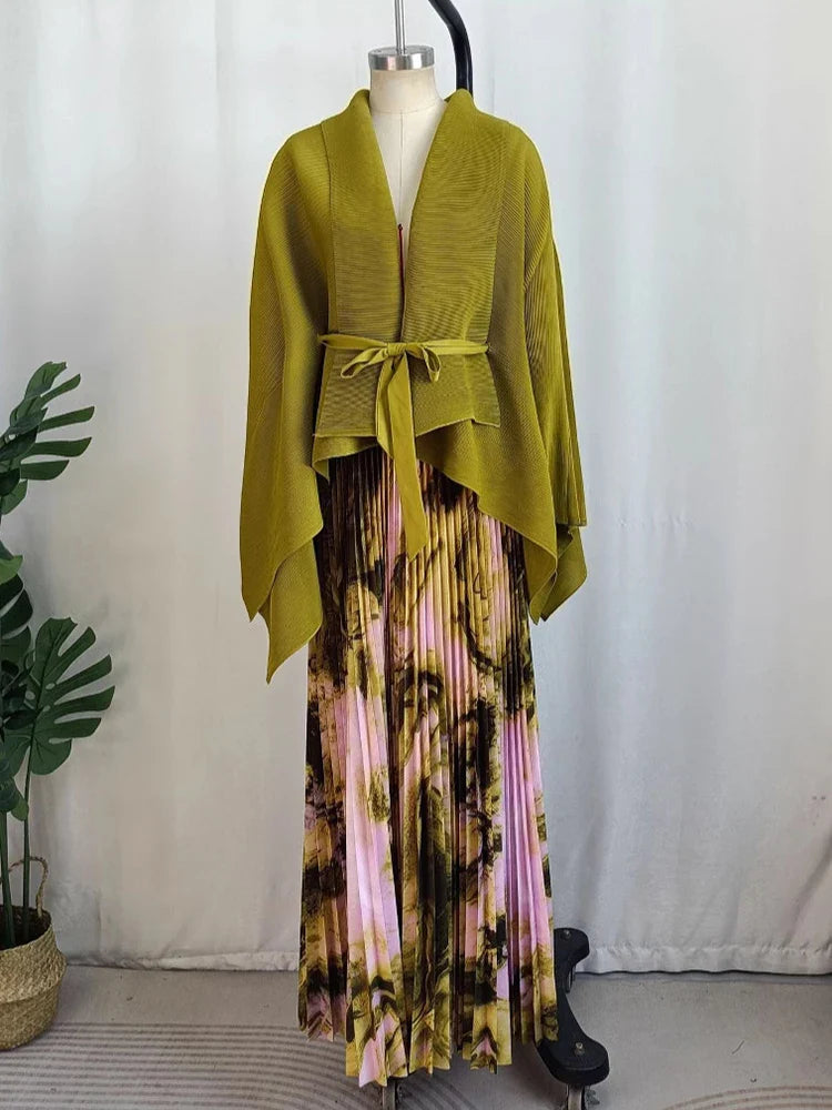 Pleated Tie-Front Duster & Skirt Set