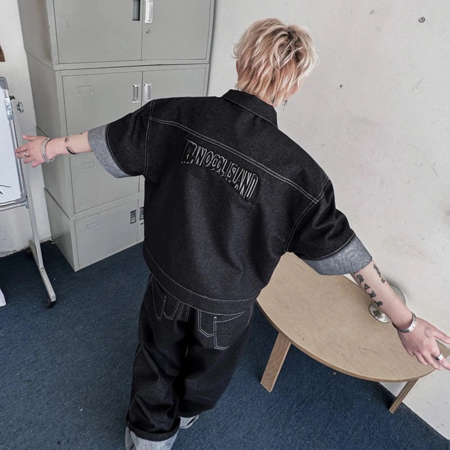 Men's Oversized Black Denim Two-Piece Set