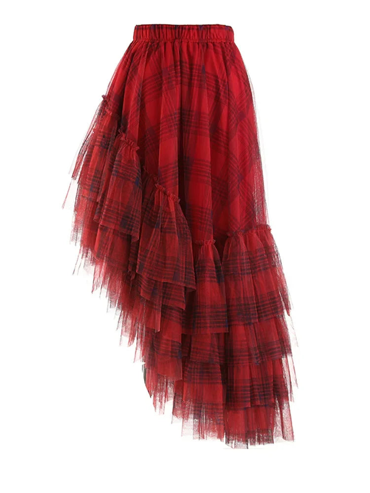 Asymmetric Tiered Tulle Ruffle Skirt