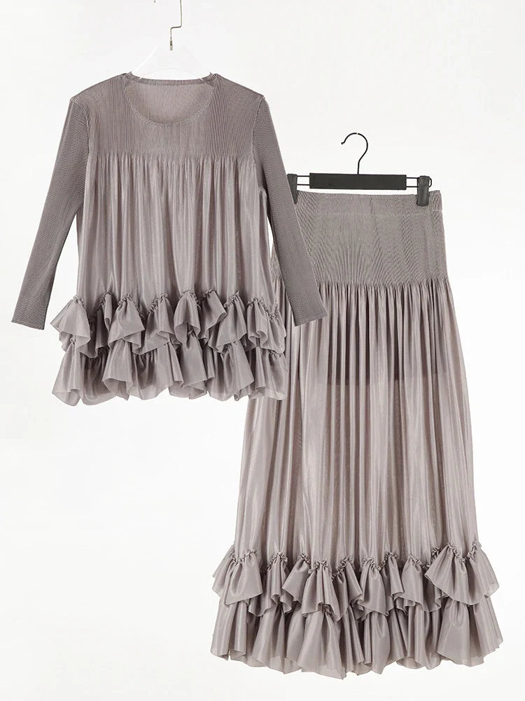 Luxury Ruffled Pleated Skirt 2-Piece Set