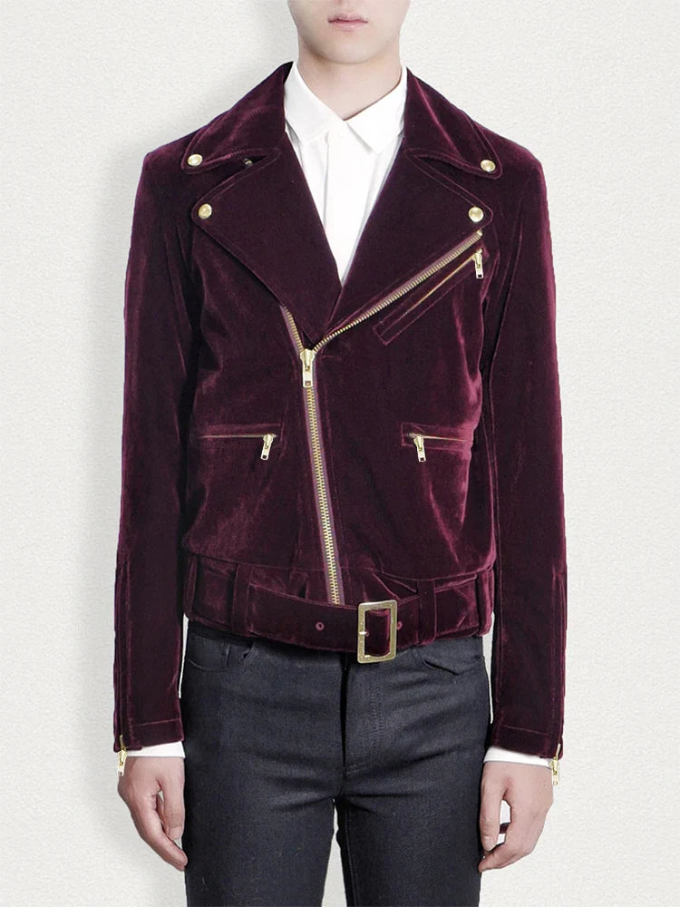 Men's Stylish Velvet Moto Jacket ââ‚?Refined Elegance