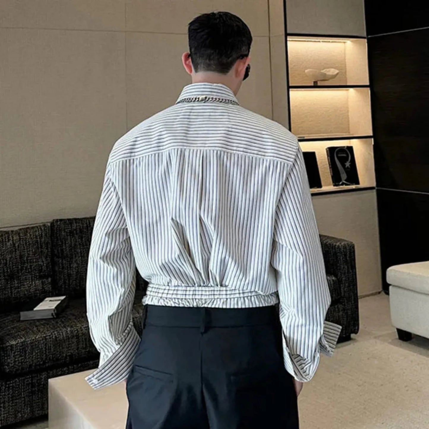 Luxury Men's Streetwear Striped Shirt & Wide-Leg Trousers