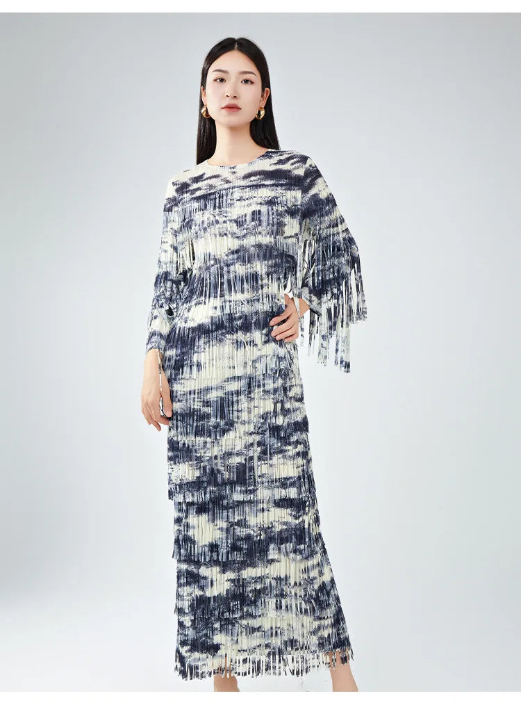 Truly Pleated Tasseled Sleeve Midi Dress
