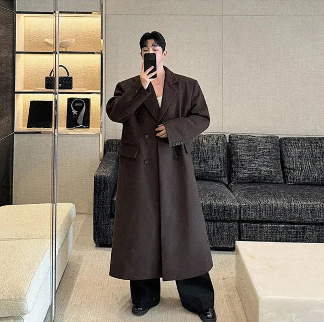 Men's Warm Designer Wool Blend Trench Coat