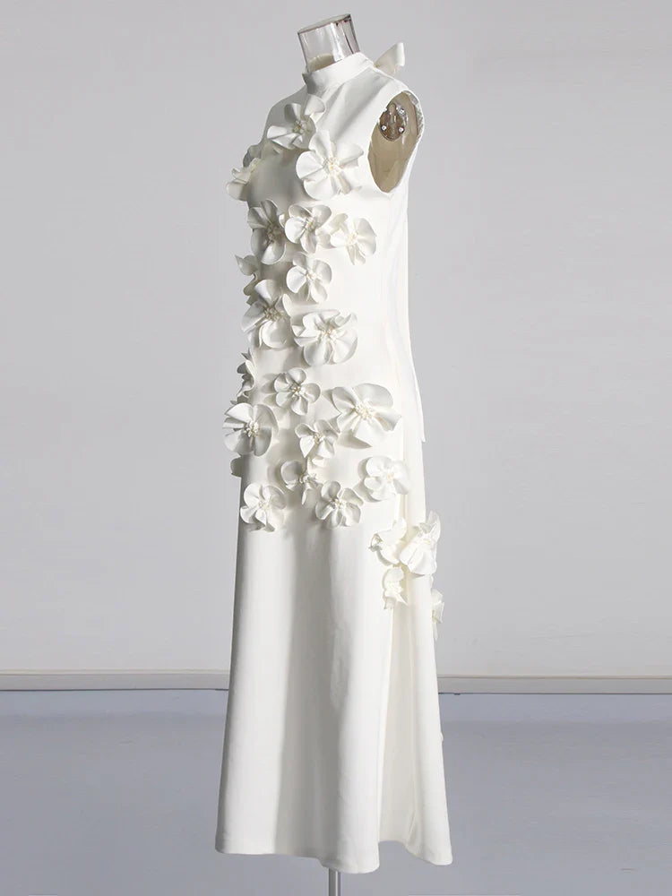 Luxe 3D Floral Midi Sleeveless Dress