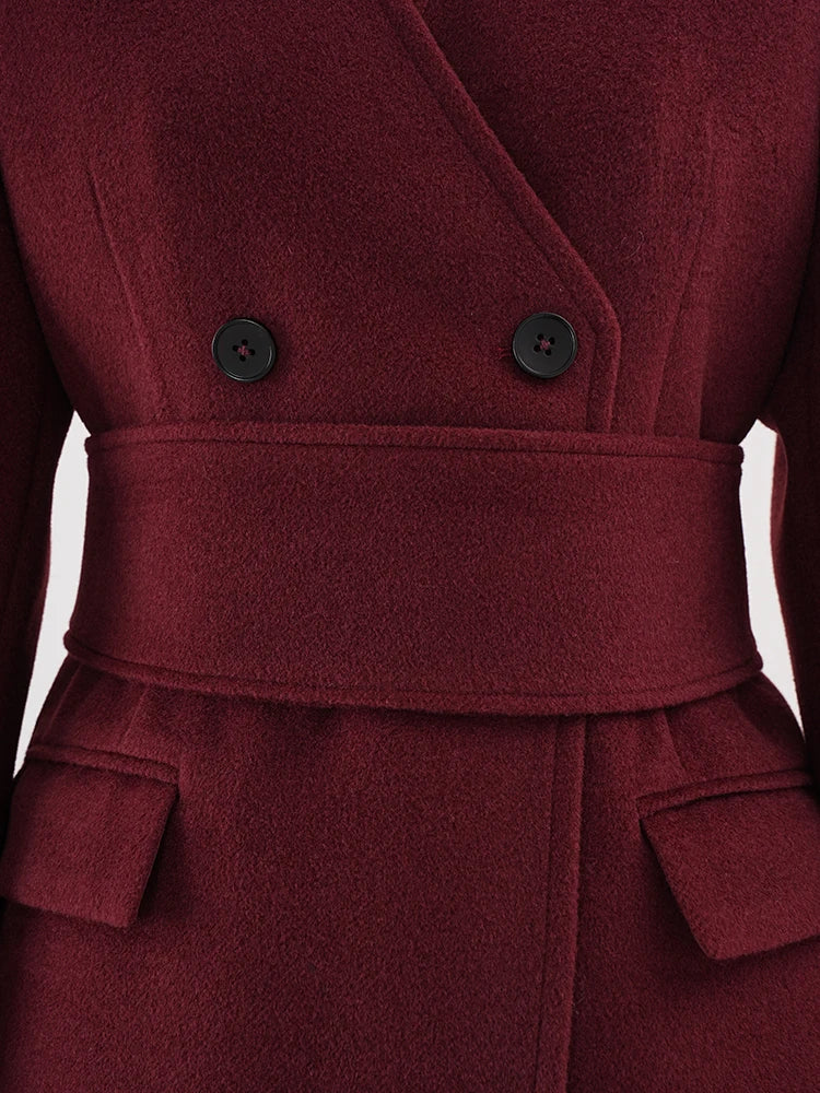 Luxe Burgundy Wool Blend Wide Leg Pant Suit