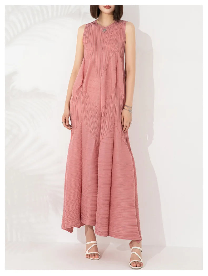Japanese Pleated Midi Dress - Sleeveless