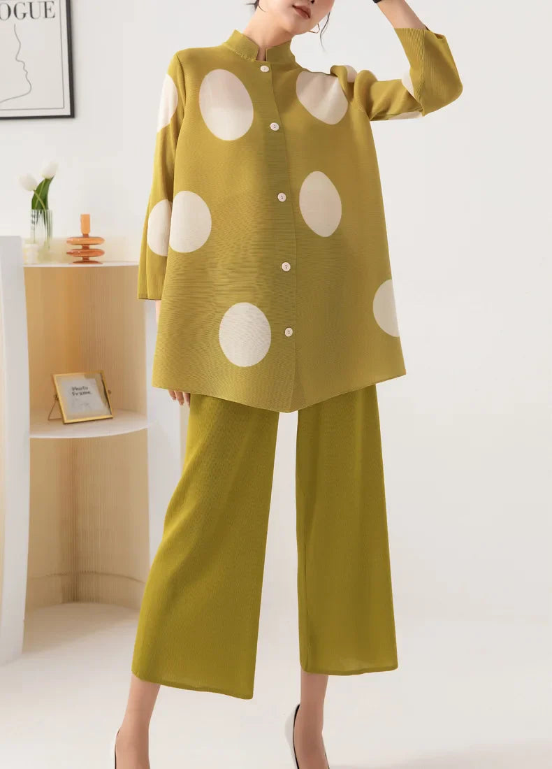 Japanese Pleated Polka Dot Pant Set