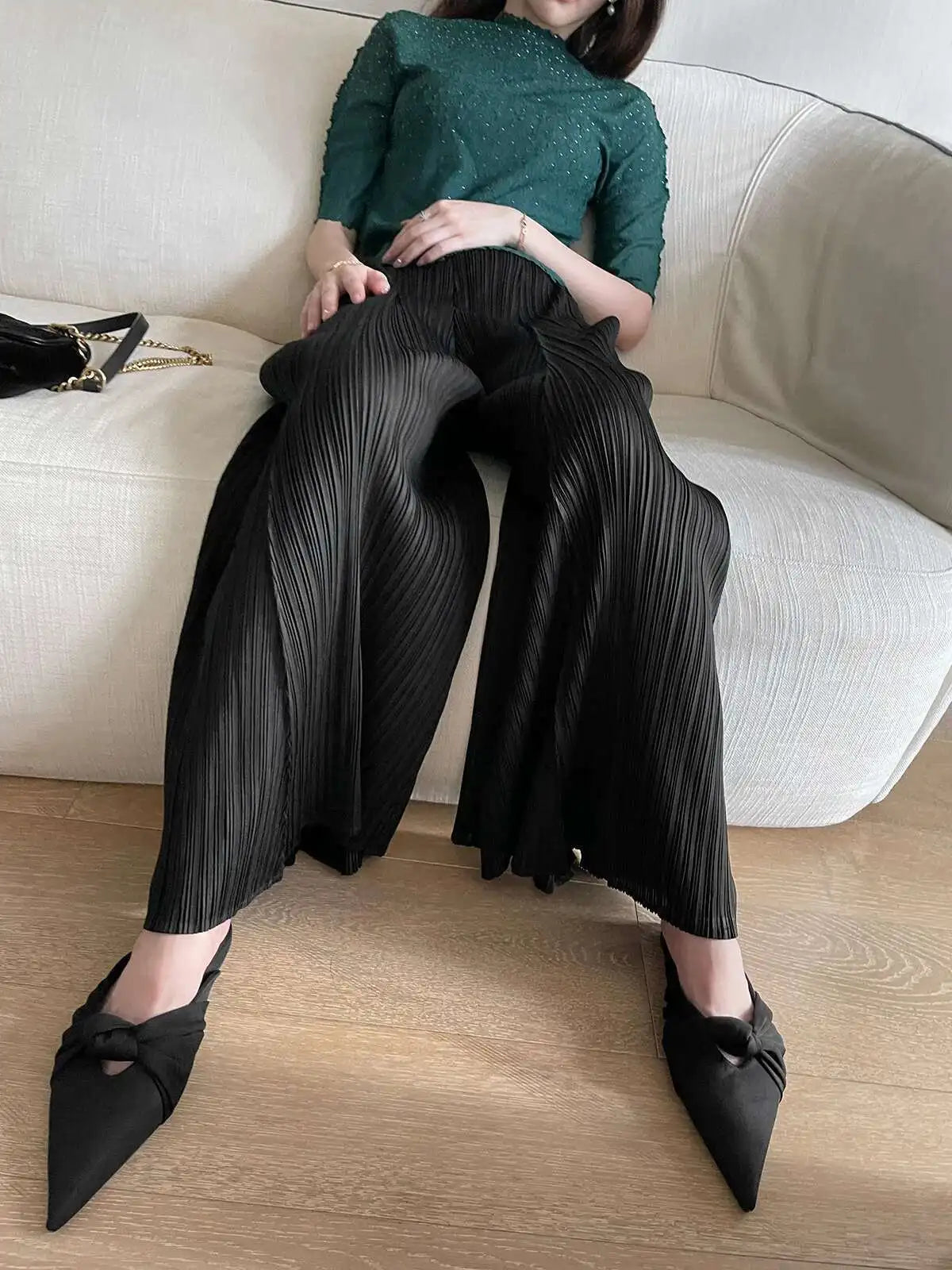 Fluid Pleated Wide-Leg Trousers