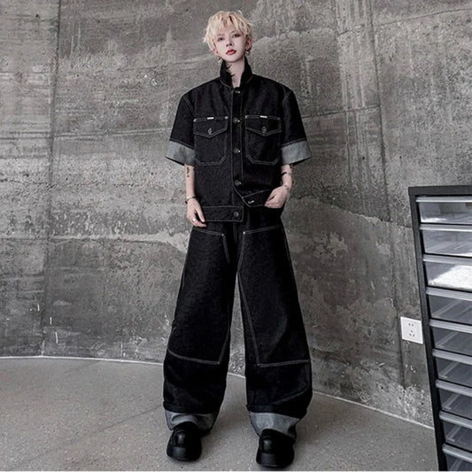 Men's Oversized Black Denim Two-Piece Set